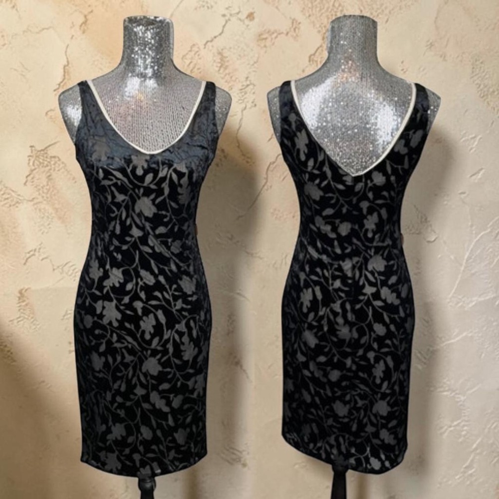 Vintage Y2K Black Velvet Burnout Mini Bodycon Sleeveless Whimsigoth Goth Small